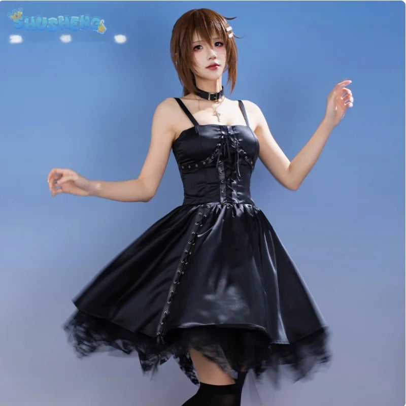 Wonderful Everyday Down the Rabbit-Hole Minakami Yuki cosplay costume Halloween sexy black dress socks necklace props uniform