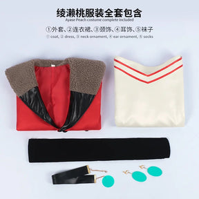Anime dandadan Momo Ayase cosplay red costume coat dress socking earrings Hallowmas carnival play role clothes clothing