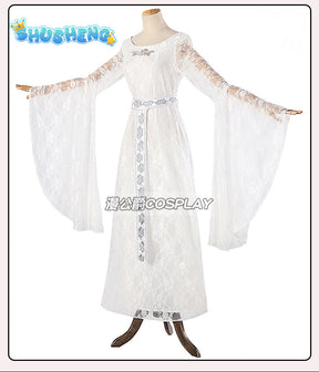 Movie Galadriel Cosplay Costume Women's White Dress Halloween Elf Cosplay Queen Outfit