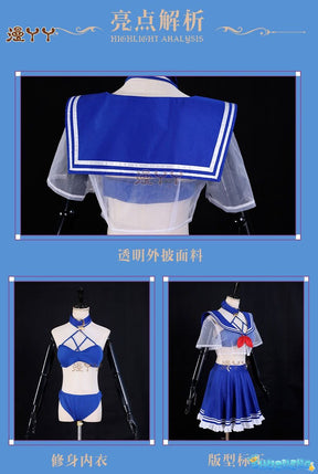 Anime Virtual YouTuber Shylily Lily Cosplay Costume Summer Day Swimwear Bikini Woman Sexy Kawaii Sand Party Sailor Suit