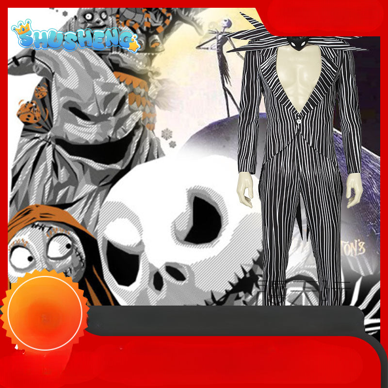 Scary Horror Jack Skellington Cosplay Costume Christmas Jack Uniform Clothes Striped Men Suit Halloween Costumes