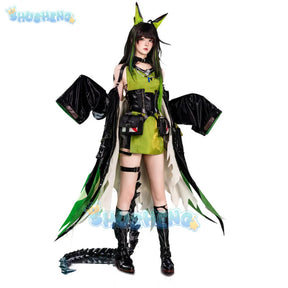 Arknights Mon3tr Cosplay Costume M3 Uniform Black Green Outfit Headwear Rhodes Island Halloween Party for Women Girls Props