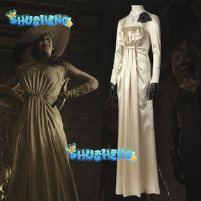 Game Biohazard Village 8 Alcina Dimitrescu Long Dress Carnival Cosplay Costume Halloween Evening Party Outfit Vampire Suit With Hat