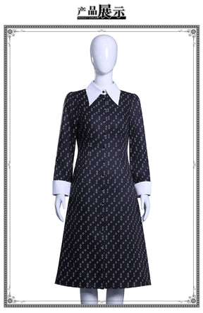 Wednesday Addams Halloween Costume Gothic Costume Wednesday Dress Black Dress White Collar Girls Halloween Costume Dusk Dress