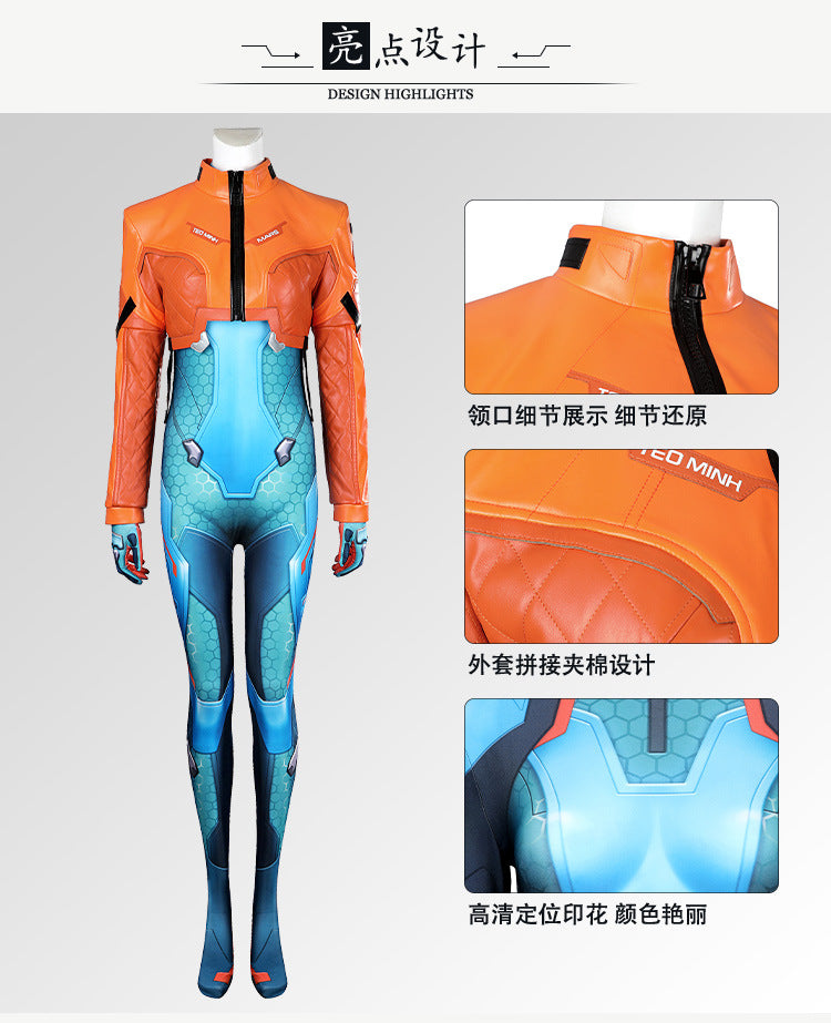 Overwatch2 Cosplay Juno Costume Leather Coat Jumpsuit Outfit Elastic Bodysuit Full Set and Individual Items Are Sold Custom Size