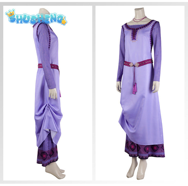 Movie Wish Asha Wish Magnifico Cosplay Costume Asha Disguise Princess Purple Dress Halloween Christmas for Women