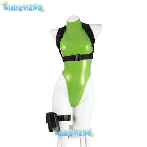 Green Street Fighter Cammy White Cosplay Costume Sexy Jumpsuit Hat Wig Strap Suits Killer Bee Full Set and Accessories Are Sold