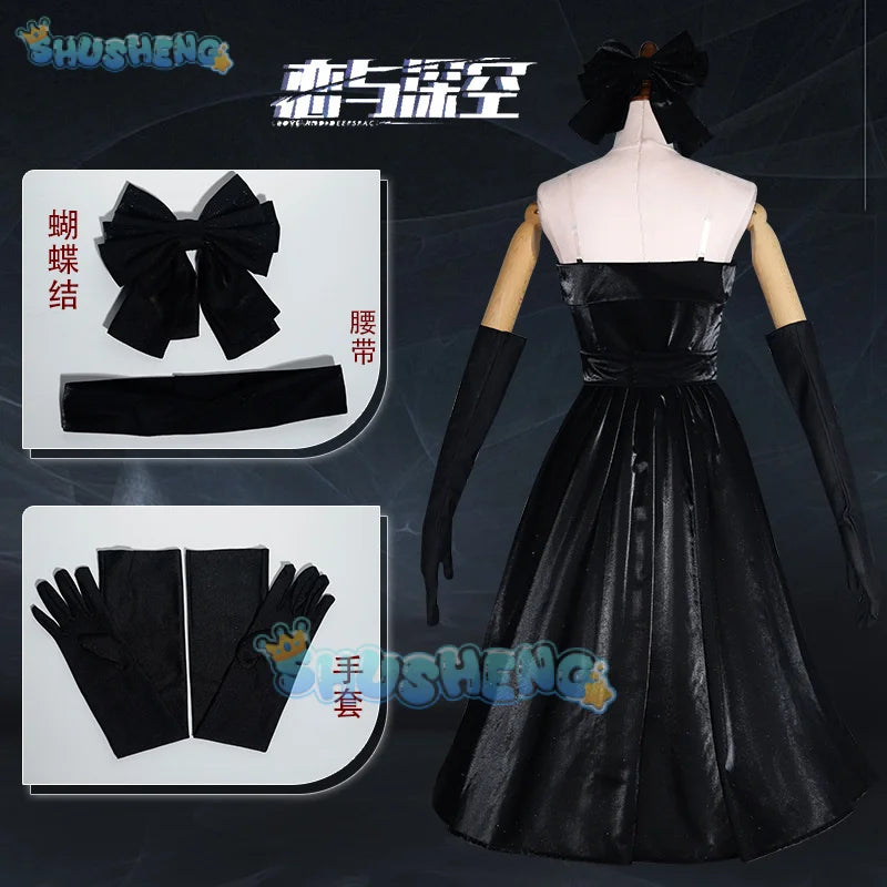 Love and Deepspace Heroines Cosplay Costume Black Dress Rongbai Lamp Uniform Halloween Party Women Men Props Shusheng