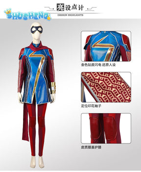 Ms.Amazing Cosplay Costume Ms Marvel Cosplay Movie Superhero Captain Marvel Bodysuit Jumpsuit Halloween Costume for Women Girls