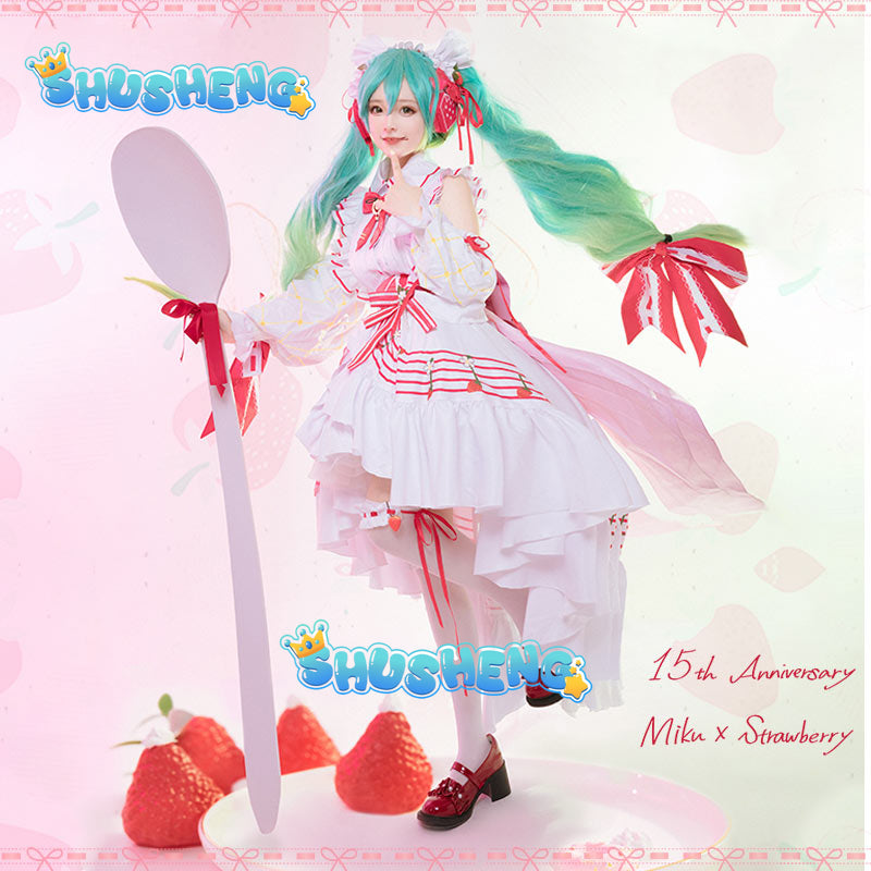 Mikuu SNOW Strawberry MIKU Cosplay Costume Wig Anime Women Lovely Lolita Dress Game 15th Anniversary Halloween Party Dress