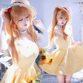 Asuka Langley Soryu Anime EVA Cosplay Costume Halloween Carnival Yellow Summer Sweet Dress Adult Women's New Uniform S-XL