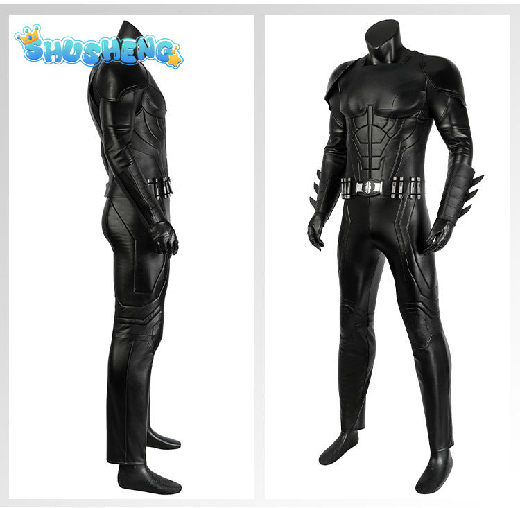 Michael Keaton Superhero Bat Bruce Wayne Cosplay Costume Hero Armor Outfit With Cowl Black Leather Jumpsuit Boots Halloween Suit