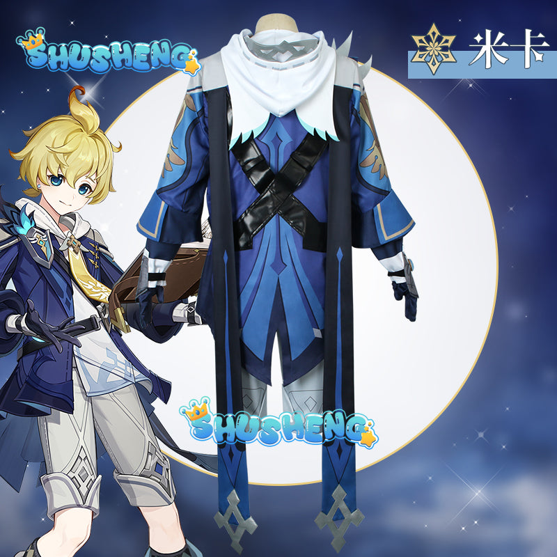 Genshin Impact Mika Game Cosplay Costumes Mika Schmidt Cosplay Uniforms Clothes Suits Blue Outfits Coats Jackets Halloween Party