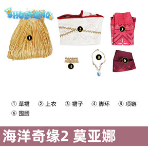 Moana Cosplay Costume Princess Dress Adult Top Skirt Necklace Full Set Female Halloween Carnival Party Moana2 Dress Outfits