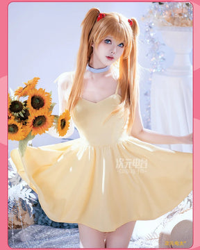 Asuka Langley Soryu Anime EVA Cosplay Costume Halloween Carnival Yellow Summer Sweet Dress Adult Women's New Uniform S-XL
