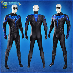 Superhero Nightwing Men Cosplay Zentai Bodysuit Dick Grayson Jumpsuit Costume Halloween Party Cosplay Catsuit Spandex