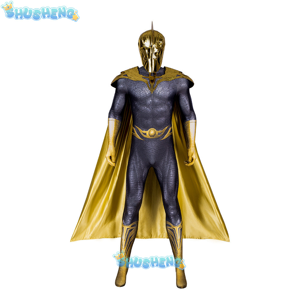 Halloween Doctor Fate Cosplay Costume Hero Jumpsuit With Helmet Cape Movie Black Teth Adam Cosplay Men Suit Custom Made