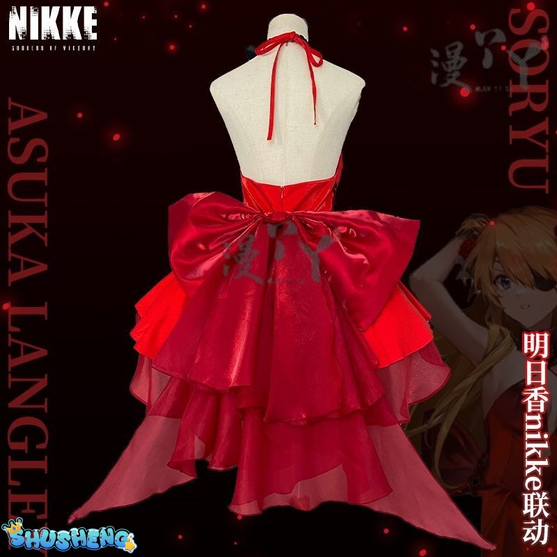 Anime Soryu Asuka Langley Cosplay Costume Shikinami Asuka Red Off Shoulder Dress Gown Ball Evening Suit Halloween