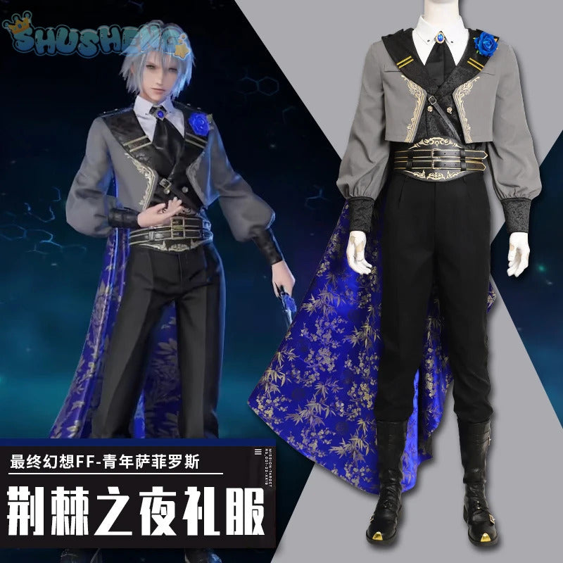 Sephiroth FF14 Game Final Fantasy Cosplay Blue Rose Thorn Night Costume Shoes Accessories props jackets Halloween Party Uniform