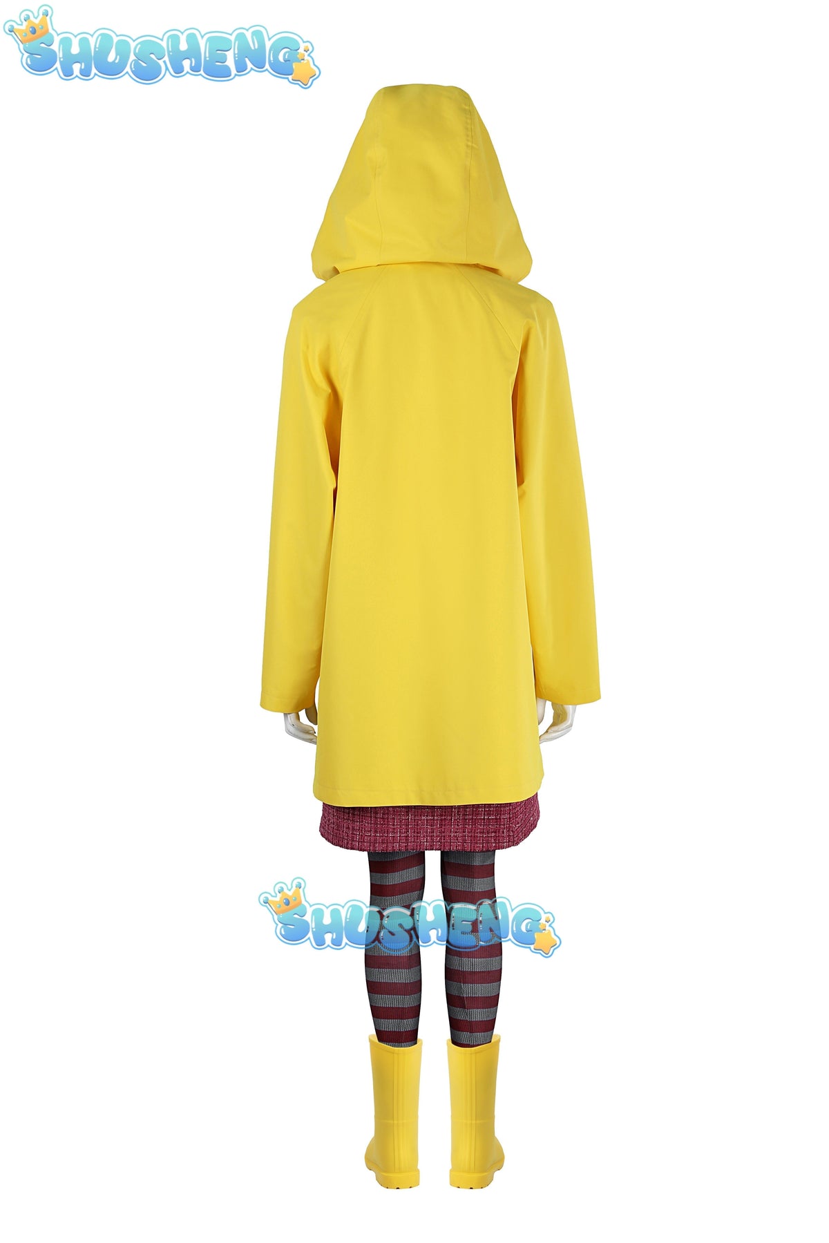 Movie Coraline The Secret Cosplay Costume Coraline Dress with Wybie Lovat Hoodie Jacket Coat Raincoat Halloween Suit