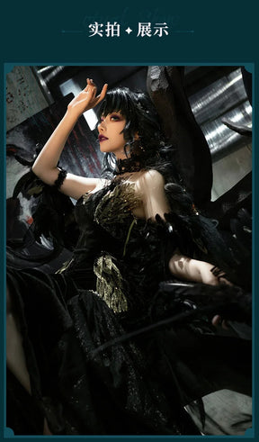 Path to Nowhere Raven MBCC-S-074 Cosplay Black glue gift box Costume Halloween Black Dress Necklace Props Wig Women's Sexy Set