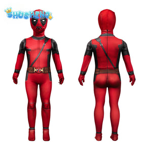 Children Superhero Deadpool Costume Halloween Cosplay Jumpsuit Boys Fantasy Movie Character Mask Holiday SetParty Game