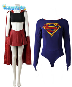 Supergirl Cosplay Outfit Superhero Kara Zor-El Danvers Halloween Costumes Jumpsuit Skirt  Girl Comic Con Suit