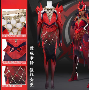 Scarlet Witch Wanda Django Maximoff Cosplay Rivals Costume Halloween Party Women Fantasy Uniform Props Shoes Wig Gloves Net Set