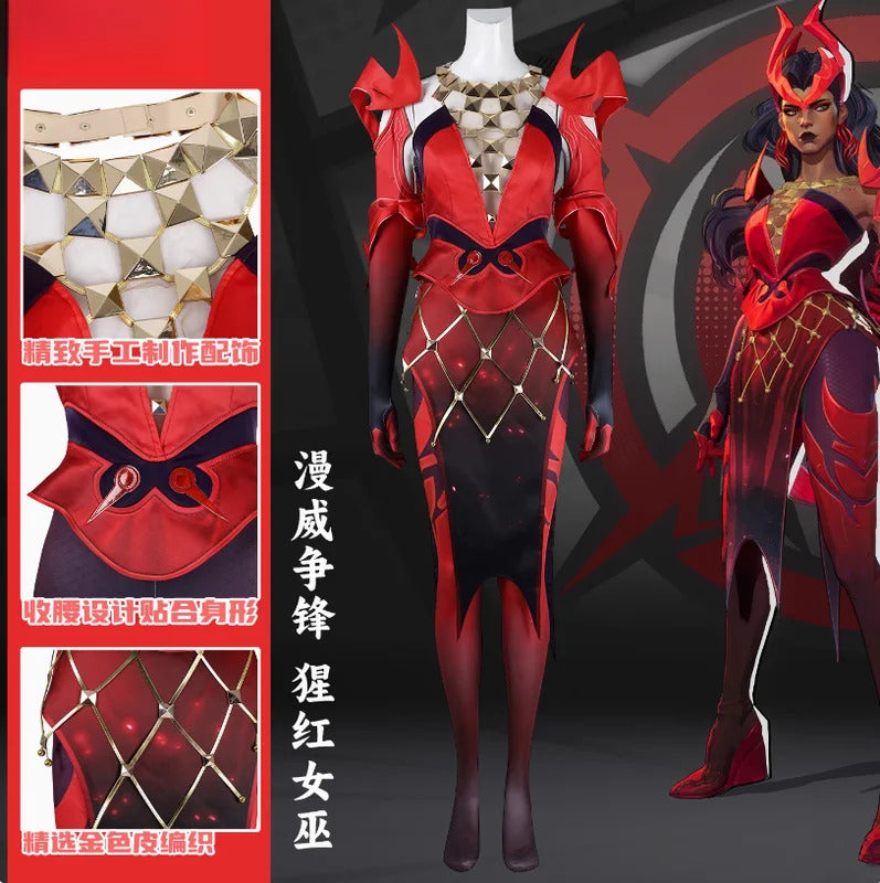 Scarlet Witch Wanda Django Maximoff Cosplay Rivals Costume Halloween Party Women Fantasy Uniform Props Shoes Wig Gloves Net Set