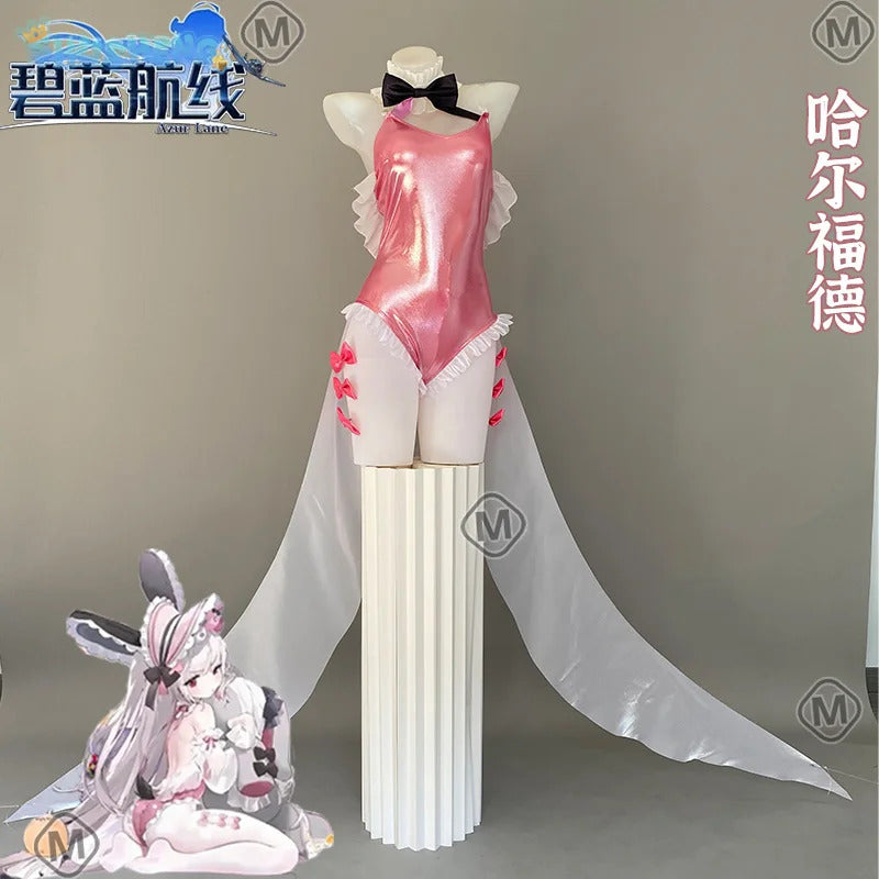 Game Azur Lane USS Halford Cosplay Costume Sexy pink jumpsuit props accessories wig set Halloween sweet women New uniform S-XXL