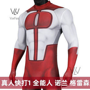 Halloween invincible cosplay jumpsuits Omni man costume superhero Nolan Grayson Zentai printing bodysuit with Cape