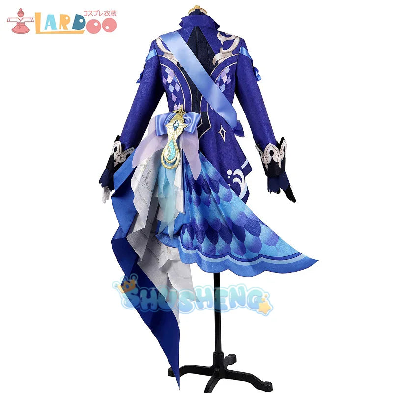 Anime Game Genshin Impact Focalors Cosplay Hat Wig Hair Full Set Outfit Carnival Women's Outfit Dress Halloween Costume