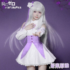 Anime Re:Zero Emilia Cosplay Costume Wigs Suit Coser Halloween Party Role Play Outfit Dress