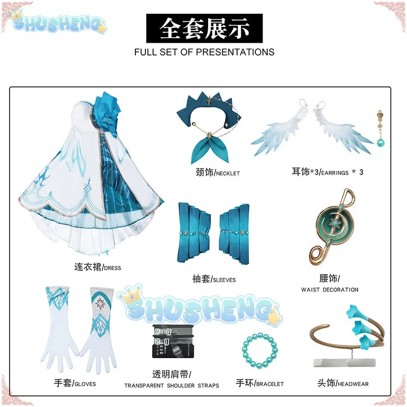 Aventurine Robin Cosplay Costume Honkai Star Rail Dress Uniform Wings Headwear Earrings Halloween Party for Women Girls iCoser