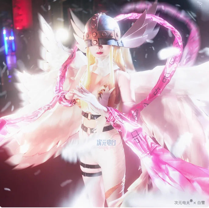 Digimon Adventure New World Cosplay Angewomon Costume Halloween party sexy leather jumpsuit wing prop hat set Woman uniform