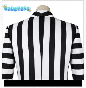 Beetlejuice Adam Cosplay Costume Men Black and White Striped Suit Jacket Shirt Pants Outfits Halloween Carnival