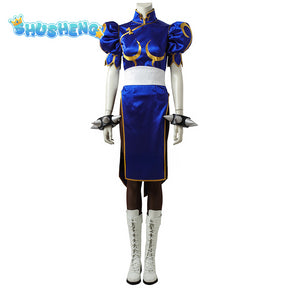 Chun Li Games eet Fighter V Cosplay Costumes Blue Cheongsam Dress Women Sexy Suit Halloween Carnival Clothing