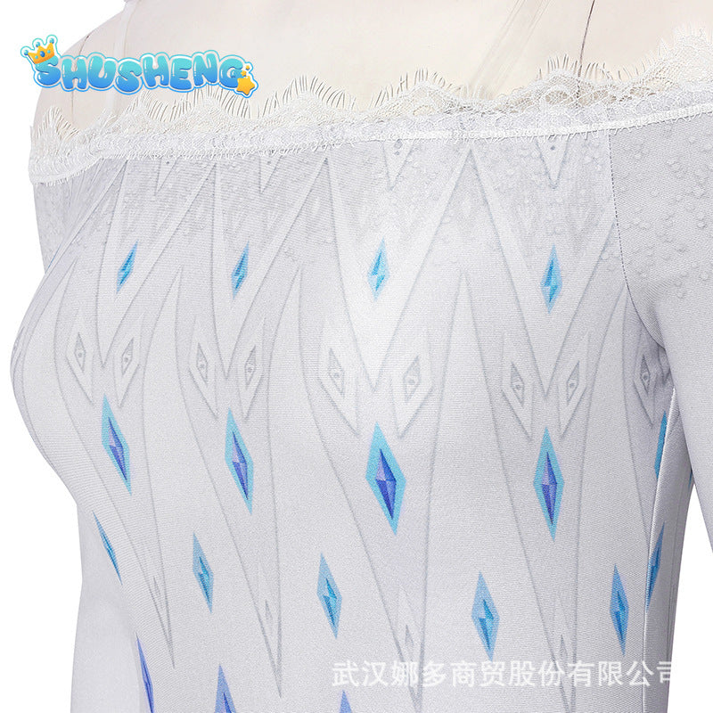 Snow Queen Elsa Dress Princess Cosplay Costume Women Adult Halloween Carnival Party For Girls Long Cloak Fancy Dresses