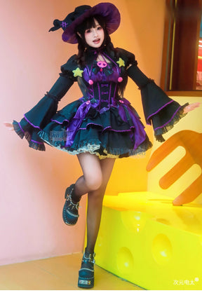 Anime Kuromi Cosplay The little witch Costume Halloween Carnival Sweet Lolita Dress Hat Accessories Socks Prop Kuromi Gothic Set