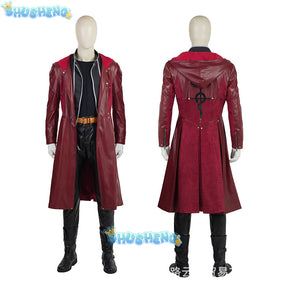 Anime Edward Elric Fullmetal Alchemist Cosplay Costume Wig Red PU Hooded Windbreaker Coat Combats Man Carnival Party Suit