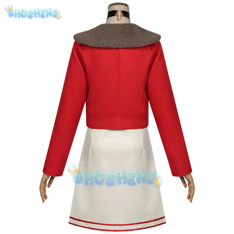 Anime dandadan Momo Ayase cosplay red costume coat dress socking earrings Hallowmas carnival play role clothes clothing