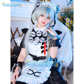 Corin Wickes Cosplay Costume Wig Bag Game Zenless Zone Zero Dress Gothic Maid Skirt Green Double Ponytail Hair Chain Apron Socks