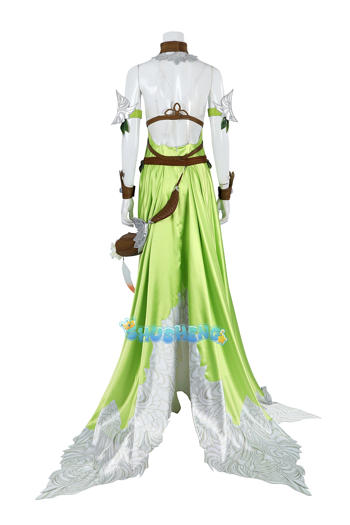 Nophica Cosplay Costume Fantasy XIV:A Realm Reborn Nophica Roleplay Outfit Green Silk Dress Accessories for Halloween Ball Party