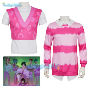 Anime KPop Demon Hunters Saja Boys Baby Saja Cosplay Costume Pink Striped Long Sleeves Uniform Halloween Party for Women Men