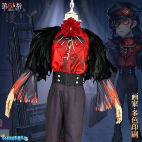 Identity V Edgar Valden Painter Multi-Colour Printing Cosplay Costume Exaggerated Feather Suit Hat Set Role-play Wig Shoe Outfit