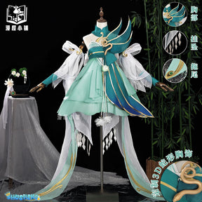 Honor of Kings Xiao Qiao Cosplay Costume Green Snake Skin Uniform Suit Dress Halloween Party Outfit Role Play for Adult Girls