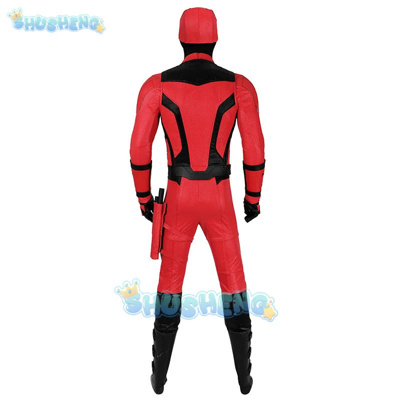 Daredevil Cosplay Costume Matt Murdock Red Leather Battle Suit Jumpsuit Belt Gloves Fullset Outfit Halloween Carnival Party Suit