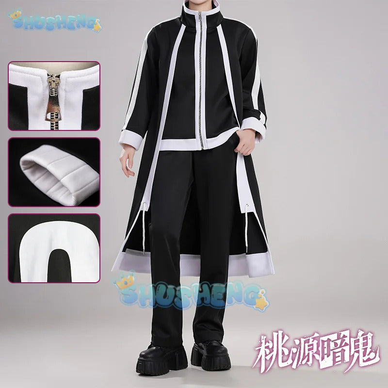Anime Tougen Anki Shiki Ichinose Cosplay Costume Rasetsu Uniform Black White Coat Jin Kougasaki Rasetsu Academy for Women Men