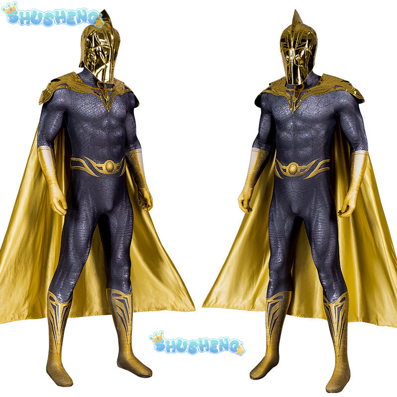 Halloween Doctor Fate Cosplay Costume Hero Jumpsuit With Helmet Cape Movie Black Teth Adam Cosplay Men Suit Custom Made