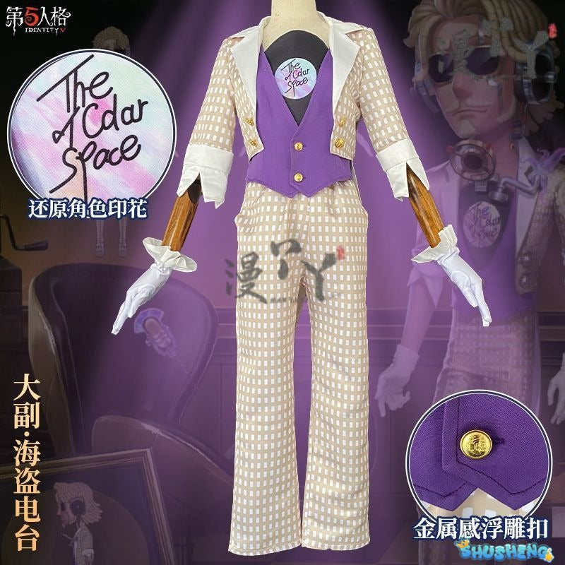 Jose Baden Cosplay Game Identity V Costume Pirate Radio First Costume Grid Uniform Suit Halloween Party Outfit for Man